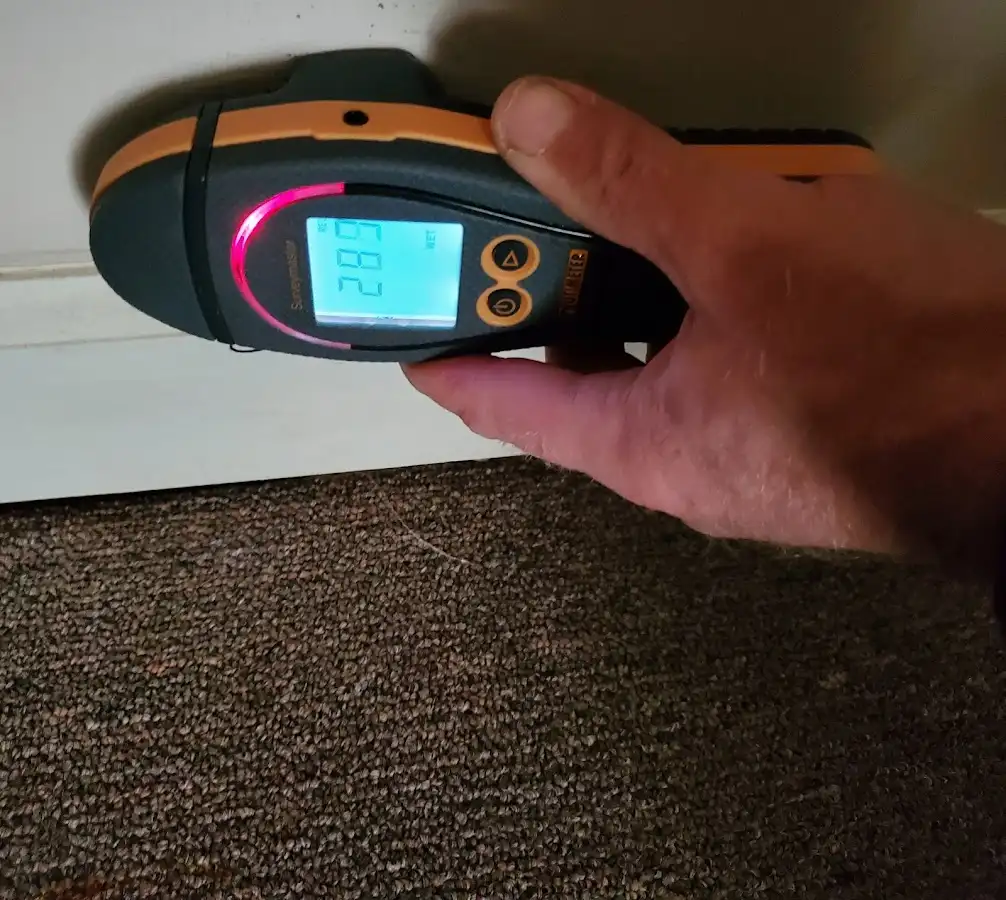 Moisture detection at baseboard during Burst Pipe Cleanup in Oswego